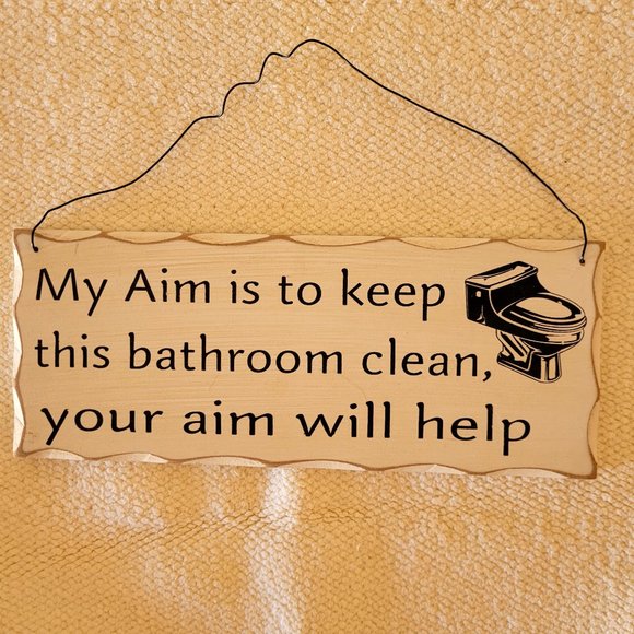 Funny Wooden Sign For The Bathroom "Your Aim Will Help" - Picture 1 of 1